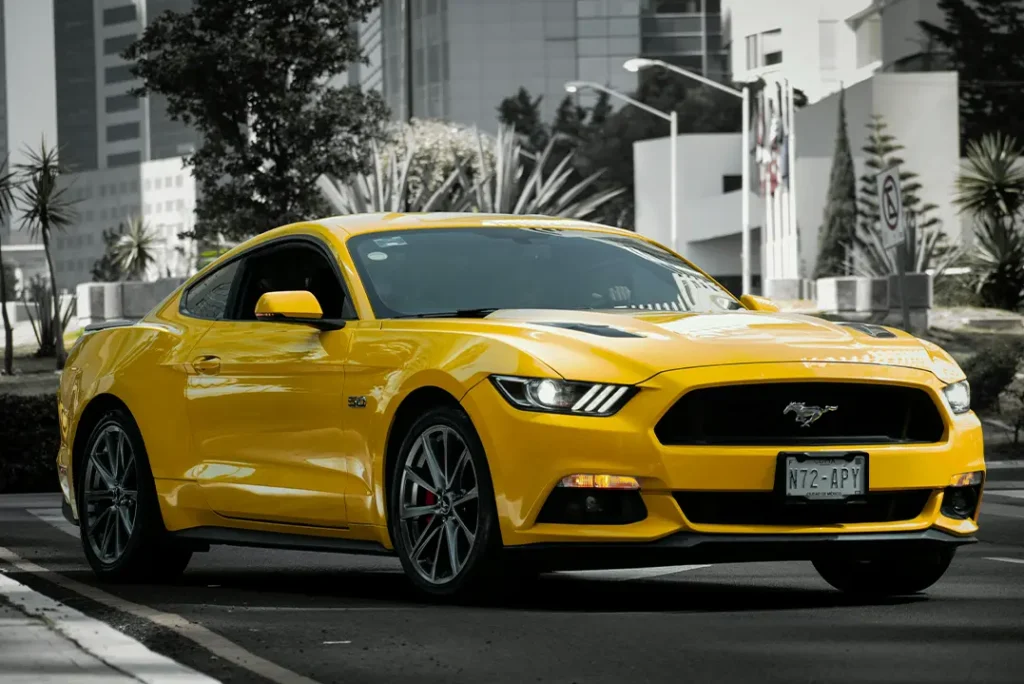 Yellow colour Ford-Mustang-Fastback car