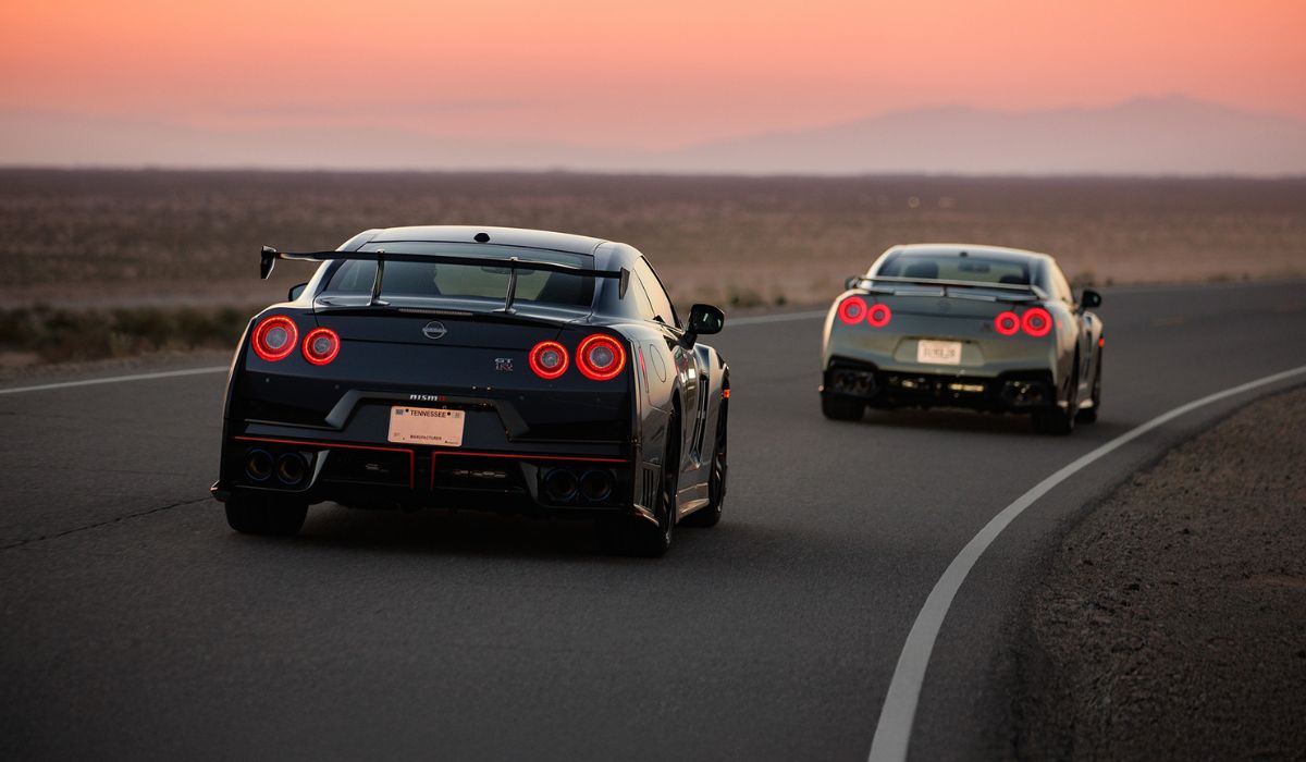 The last Nissan R35 GT-R in Midnight Purple exiting the Tochigi assembly line, marking the end of 18 years of production.